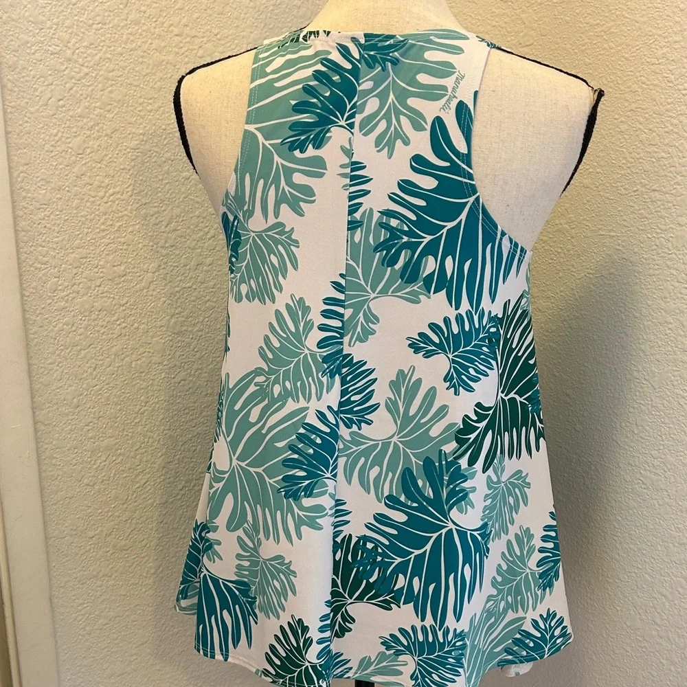 NEW Manuhealii Teal Leaf Print Tank Top, Small - Picture 2 of 4